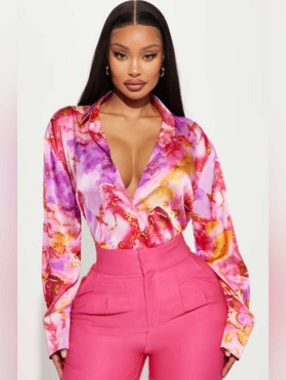 BNWT - Fashion Nova - (Size S) Women's Multicolored Satin Shirt